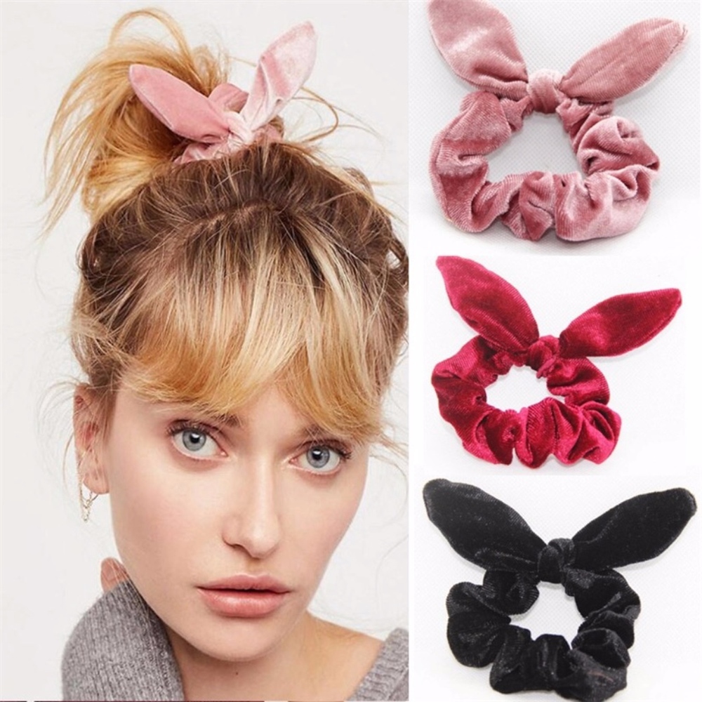 3-piece Set Velvet Bunny Ears Ponytail Hair Tie